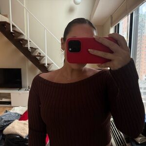 Elegant Off-Shoulder Brown Sweater